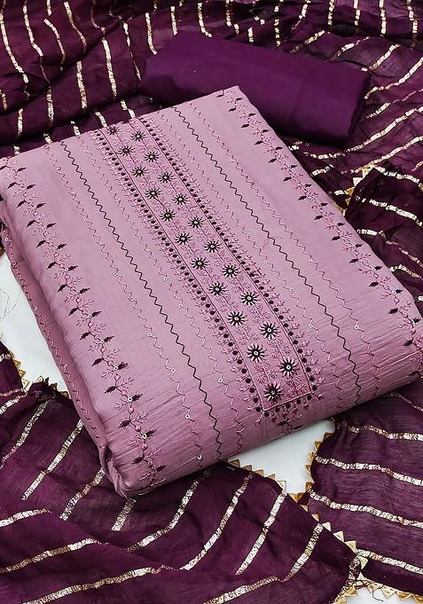 Purple Embroidered Poly Blend Kurta Set