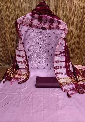 Purple Embroidered Poly Blend Kurta Set