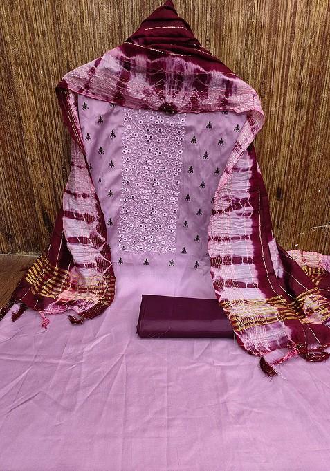 Purple Embroidered Poly Blend Kurta Set