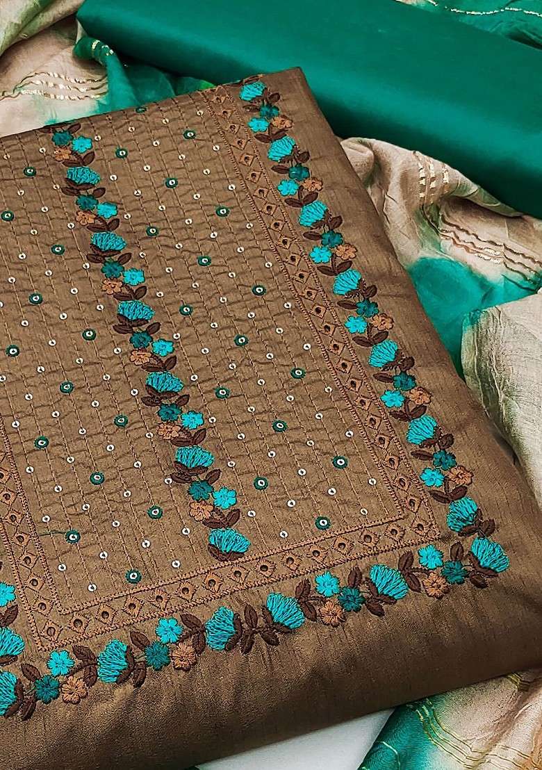 Brown Embroidered Poly Blend Kurta Set - Indya