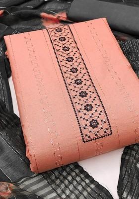 Peach Embroidered Poly Blend Kurta Set