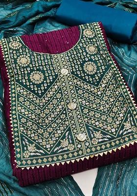 Purple Embroidered Poly Blend Kurta Set