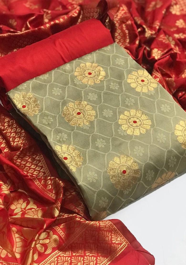 Maroon Woven Poly Blend Kurta Set - Indya