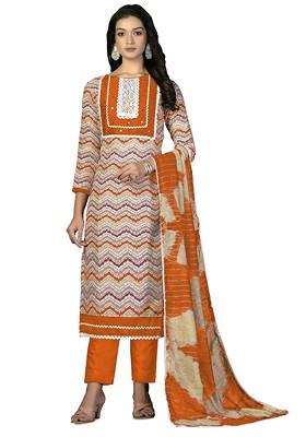 Orange Printed Pure Cotton Kurta Set