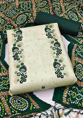 Green Embroidered Pure Silk Kurta Set