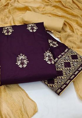 Purple Embroidered Pure Silk Kurta Set