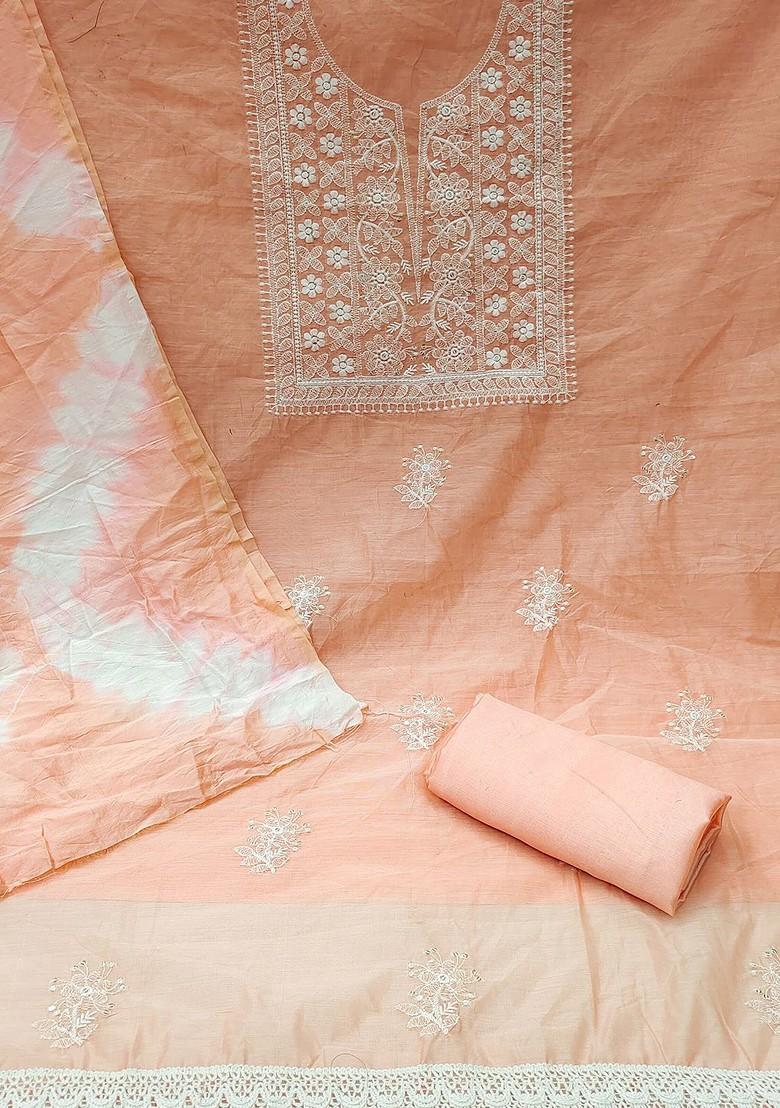 Peach Embroidered Poly Blend Kurta Set - Indya