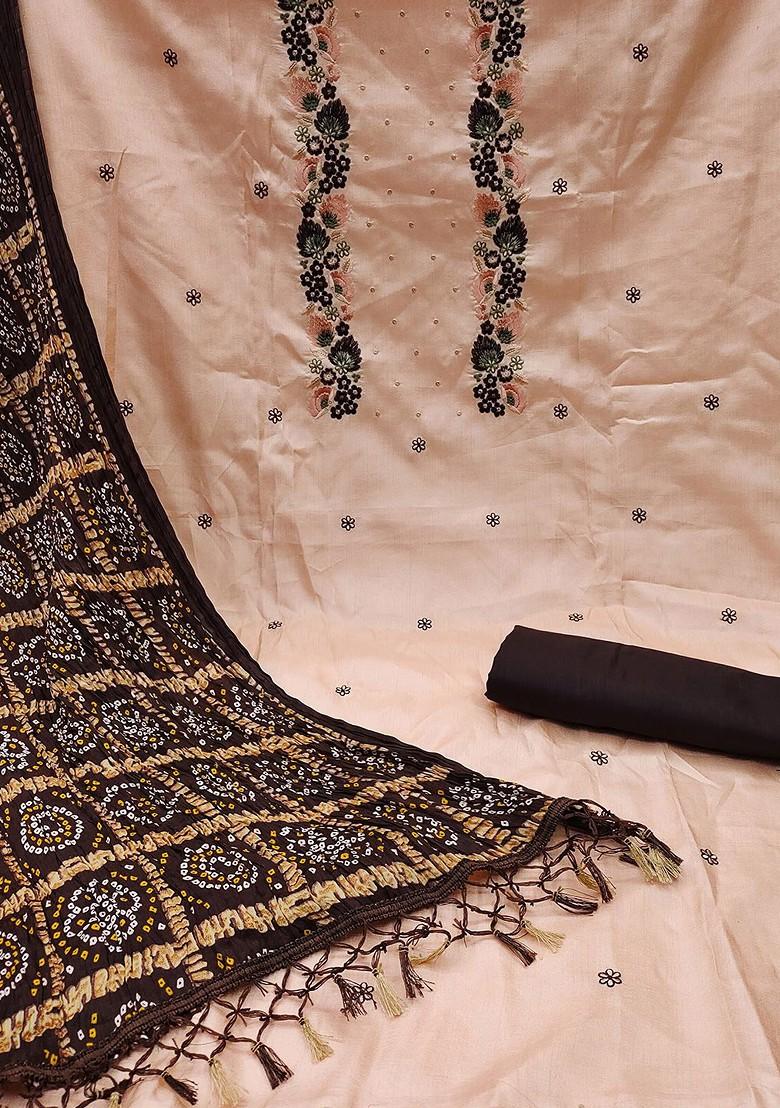 Beige Embroidered Pure Silk Kurta Set