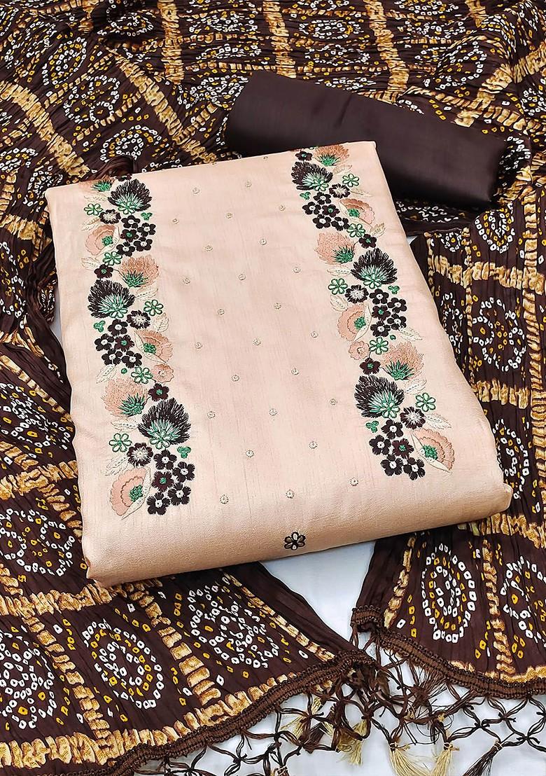Beige Embroidered Pure Silk Kurta Set
