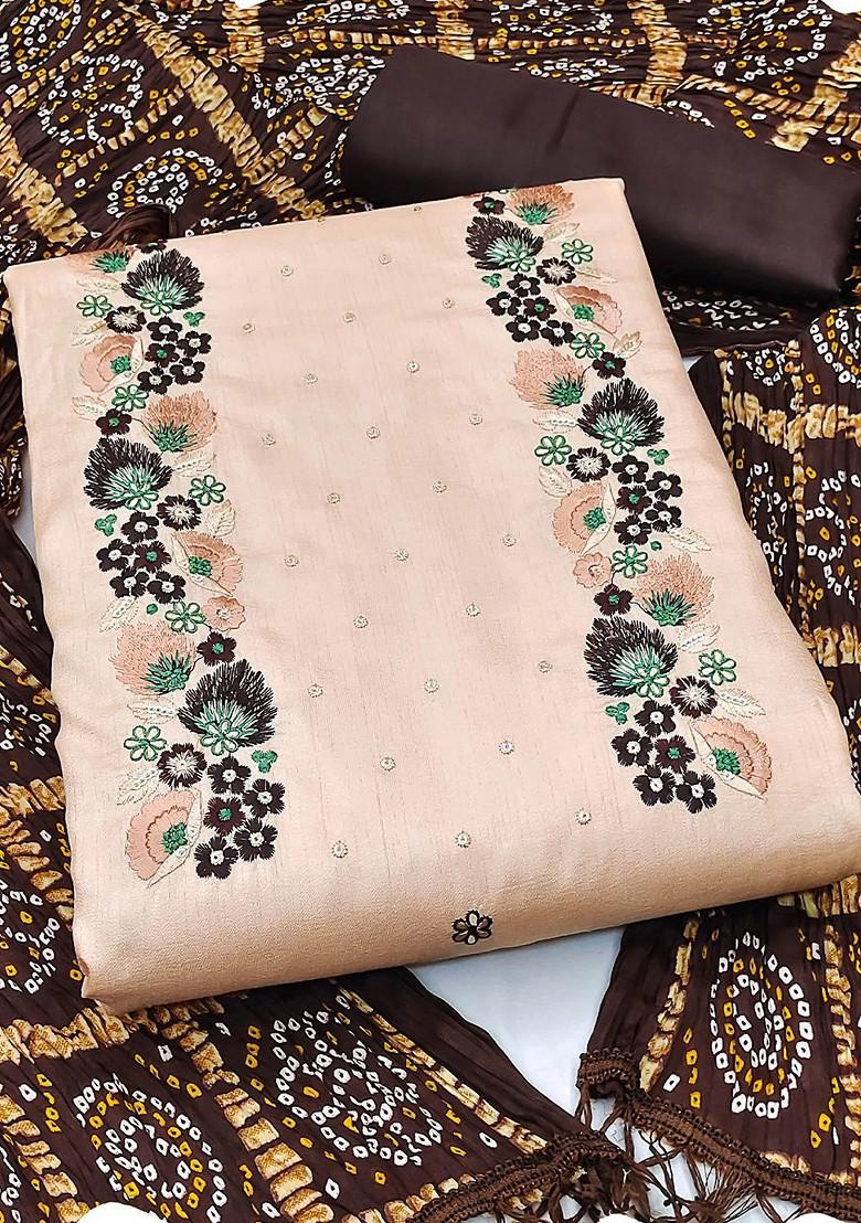 Beige Embroidered Pure Silk Kurta Set