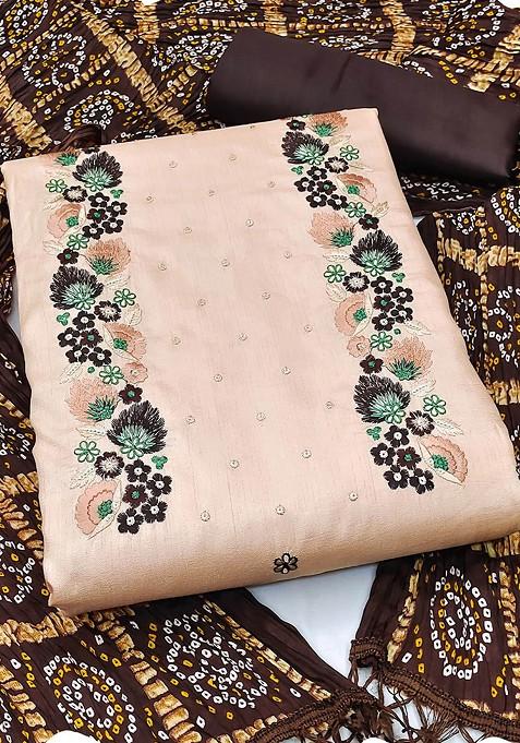 Beige Embroidered Pure Silk Kurta Set