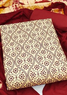 Beige Embroidered Pure Silk Kurta Set