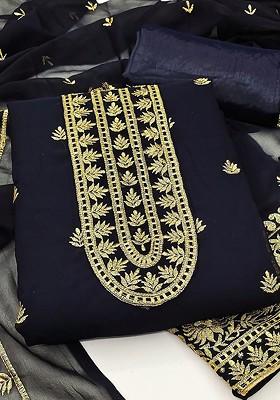 Blue Embroidered Poly Blend Kurta Set