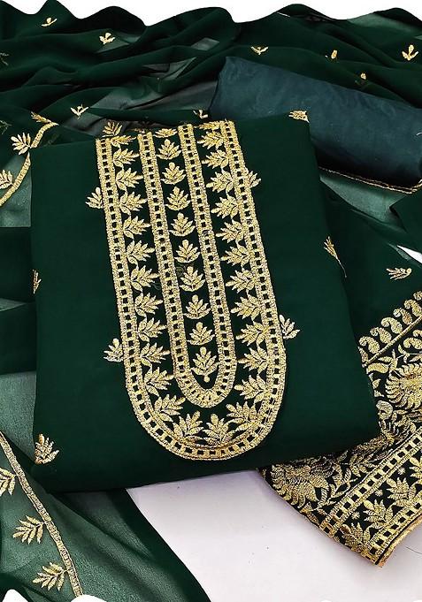 Green Embroidered Poly Blend Kurta Set
