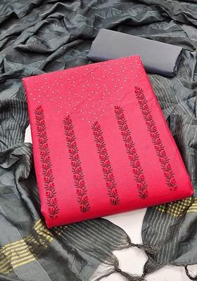 Pink Embroidered Pure Cotton Kurta Set