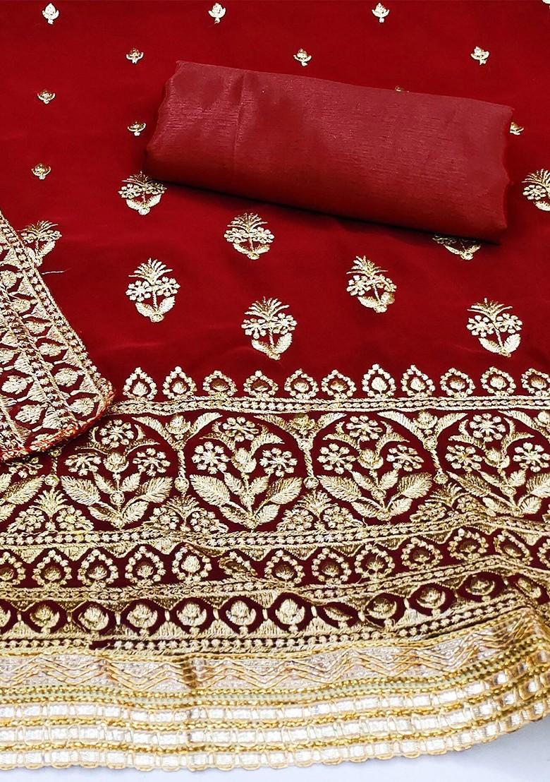 Maroon Embroidered Silk Georgette Kurta Set - Indya