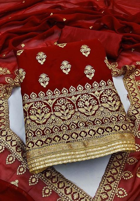 Maroon Embroidered Silk Georgette Kurta Set