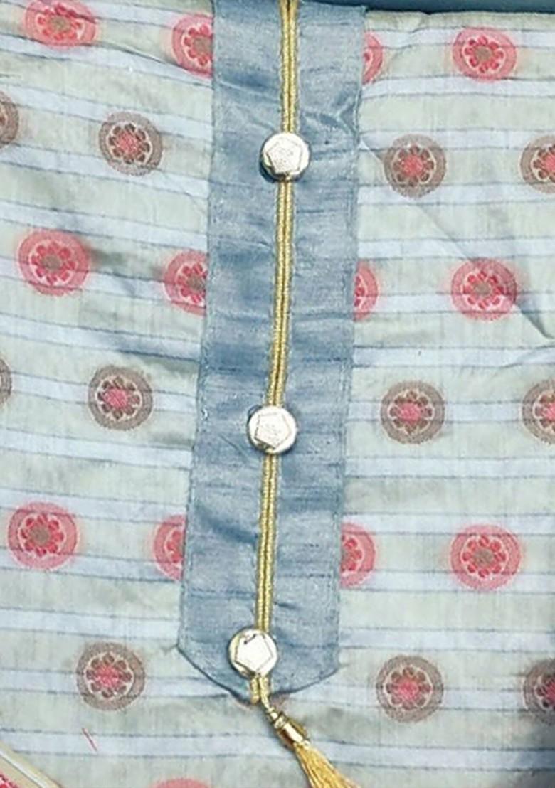 Blue Solid Pure Silk Kurta Set