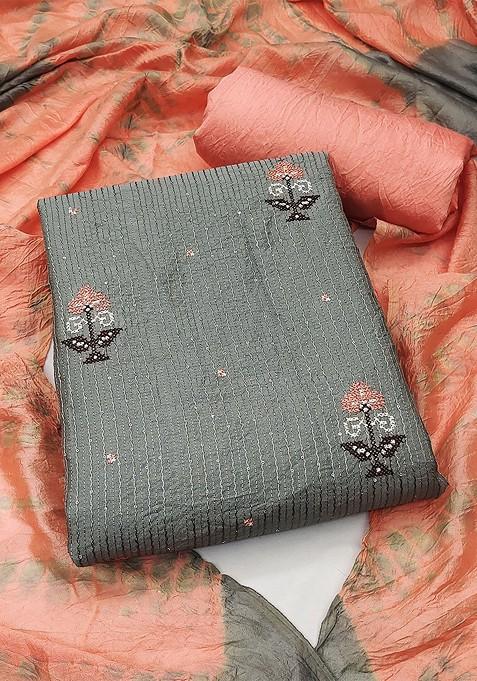 Grey Embroidered Pure Cotton Kurta Set