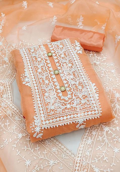 Orange Embroidered Poly Blend Kurta Set