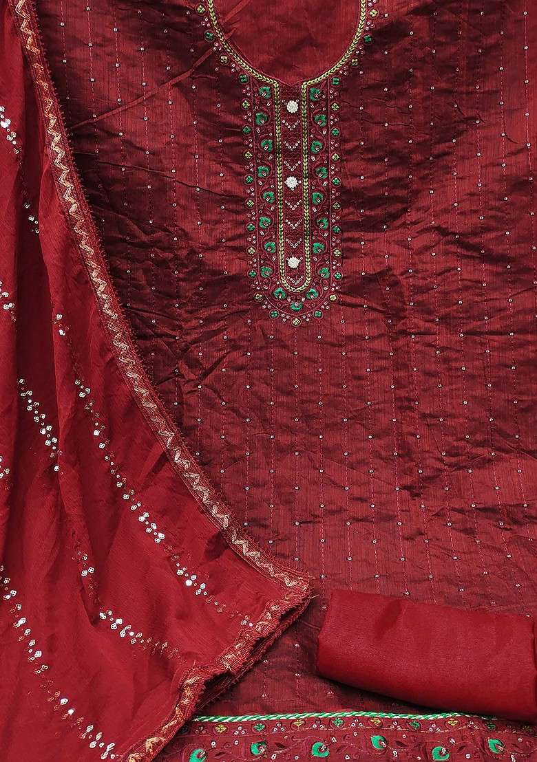Maroon Embroidered Poly Blend Kurta Set - Indya