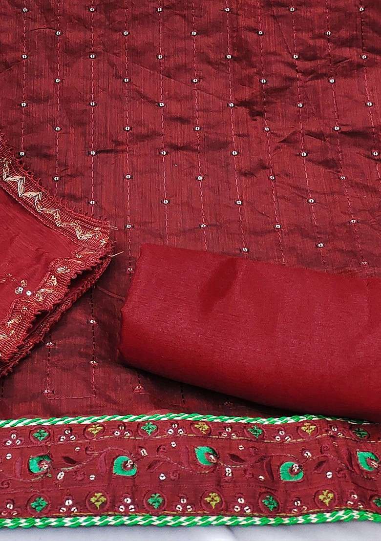 Maroon Embroidered Poly Blend Kurta Set - Indya
