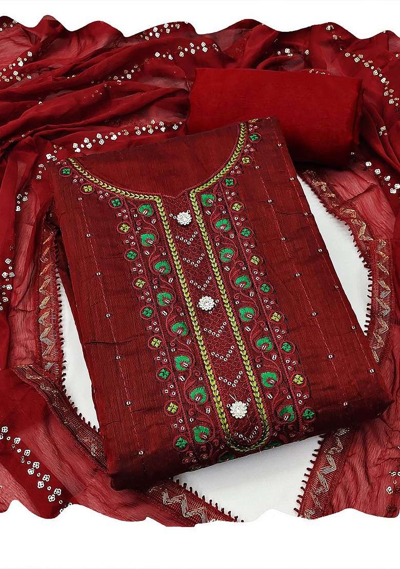 Maroon Embroidered Poly Blend Kurta Set - Indya