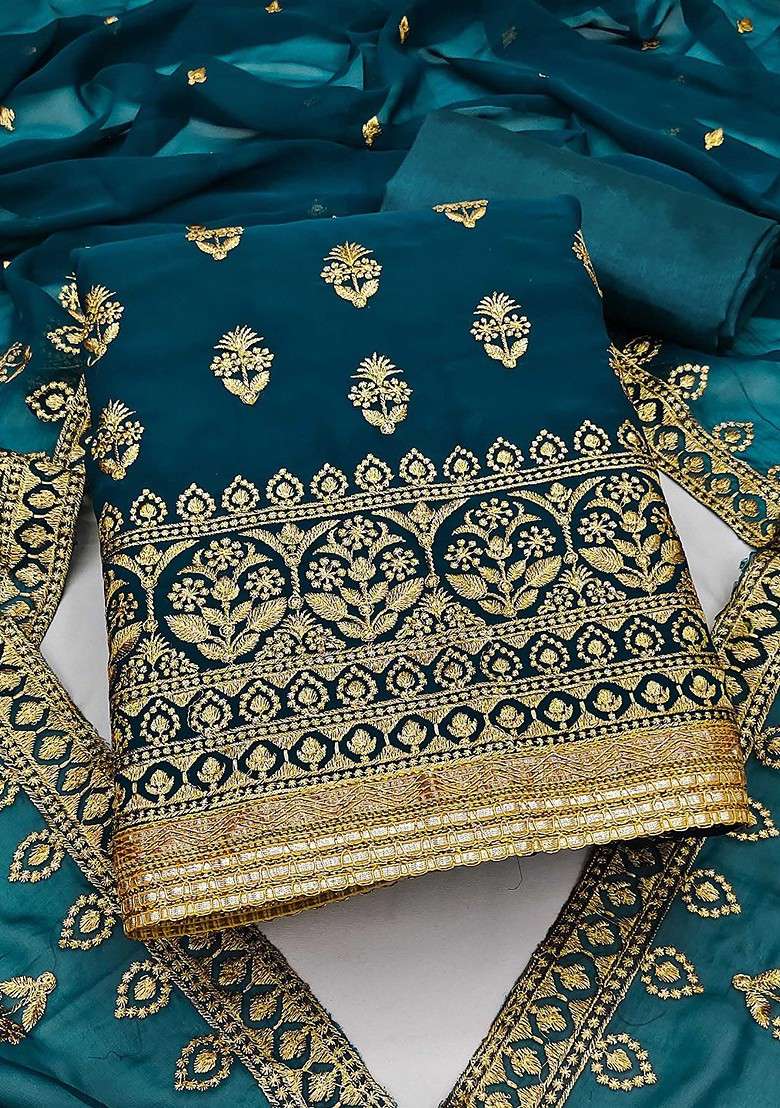 Sea Green Zari Work Silk Blend Straight Kurta Set - Indya