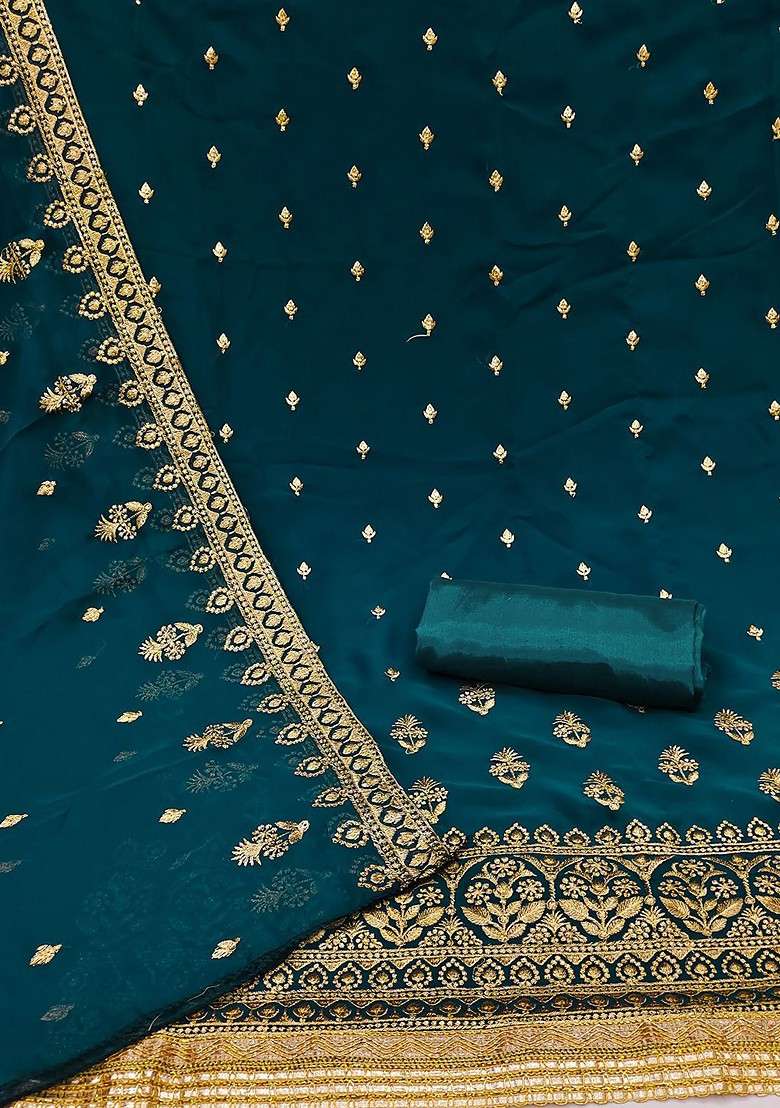 Sea Green Zari Work Silk Blend Straight Kurta Set - Indya