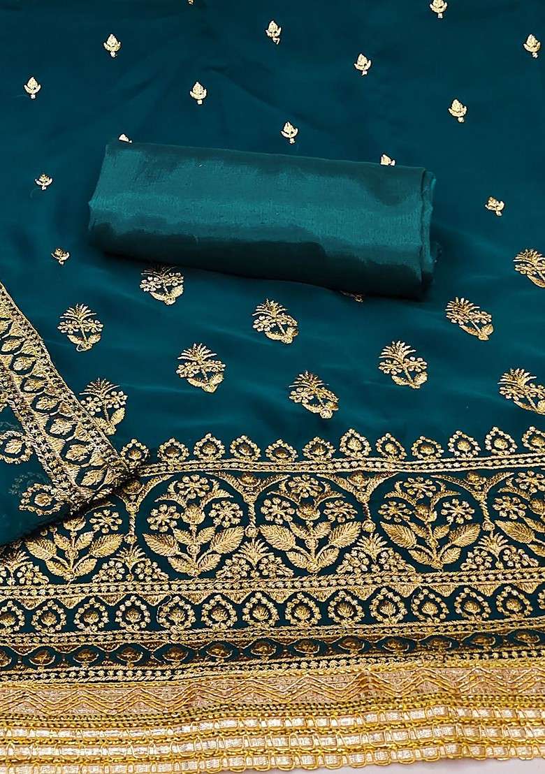 Sea Green Zari Work Silk Blend Straight Kurta Set - Indya