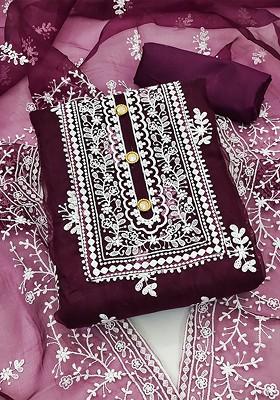 Magenta Embroidered Organza Kurta Set