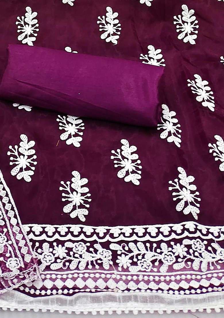 Magenta Embroidered Organza Straight Kurta Set - Indya