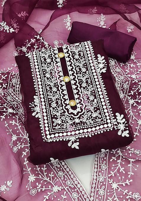 Magenta Embroidered Organza Kurta Set