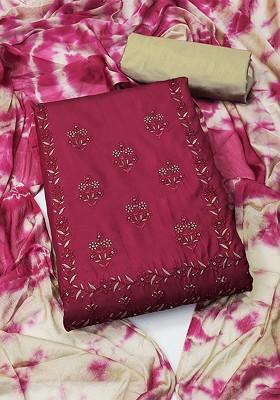 Magenta Embroidered Pure Silk Kurta Set