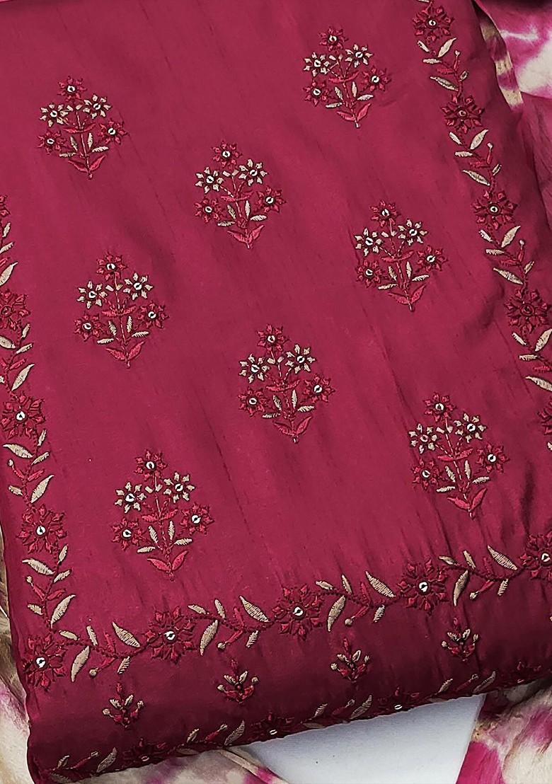 Magenta Embroidered Pure Silk Kurta Set - Indya