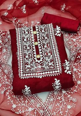 Maroon Embroidered Organza Kurta Set