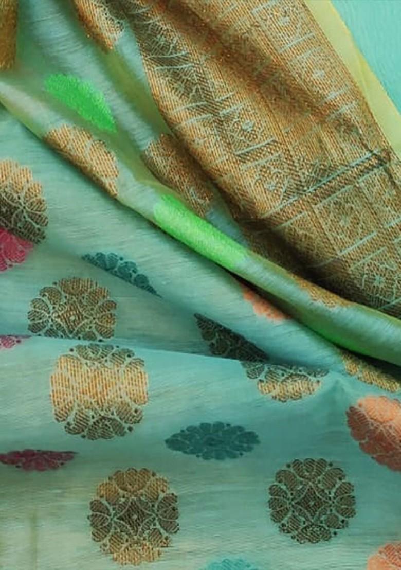 Sea Green Woven Pure Silk Kurta Set