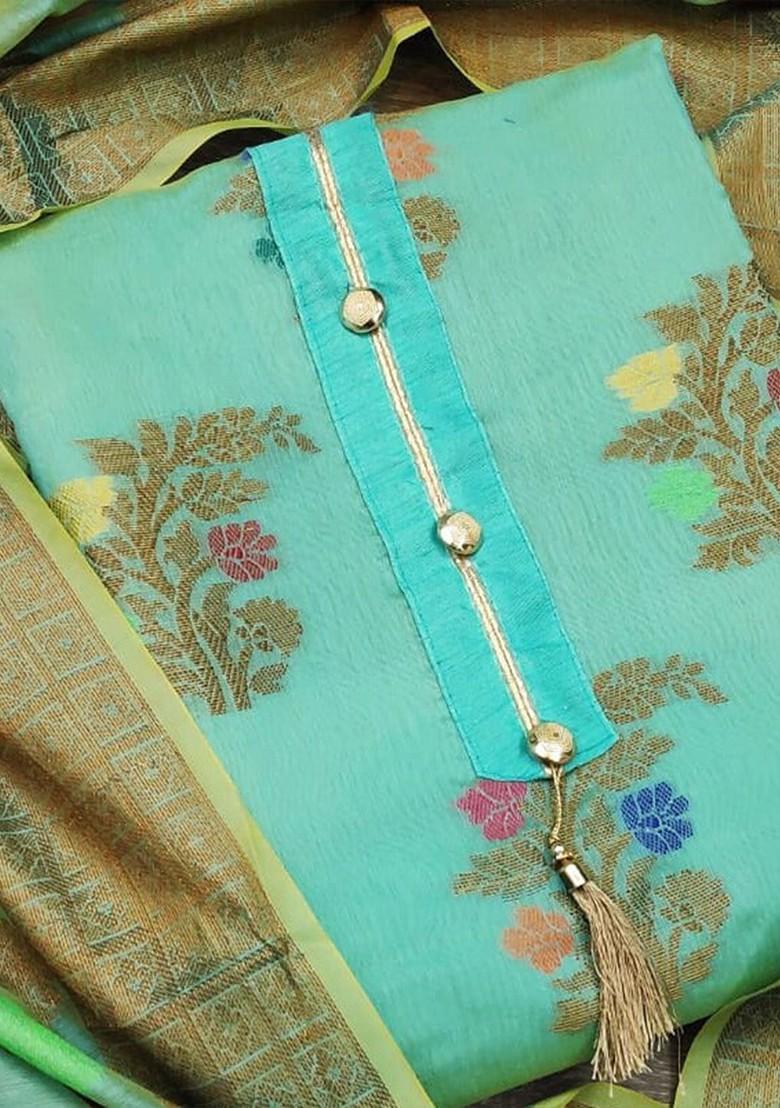 Sea Green Woven Pure Silk Kurta Set