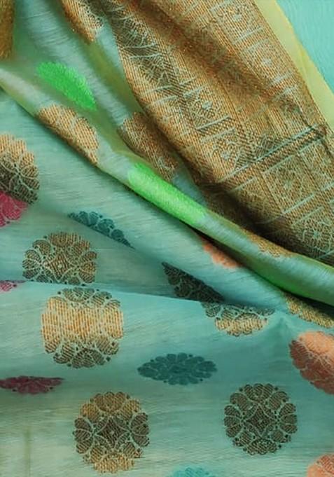 Sea Green Woven Pure Silk Kurta Set