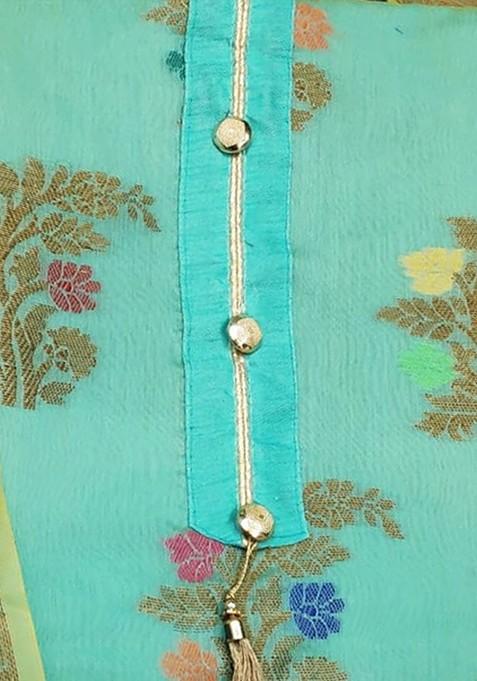 Sea Green Woven Pure Silk Kurta Set
