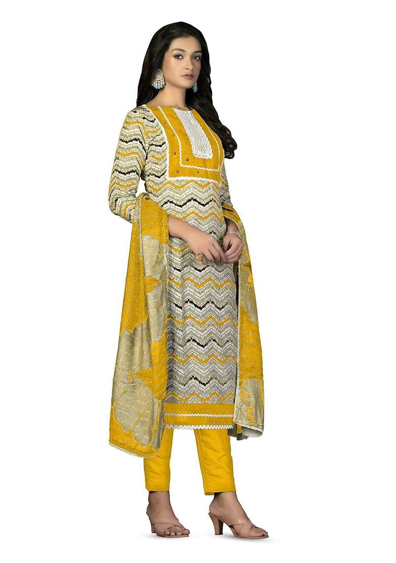 Yellow Printed Cotton Pakistani Suit Set - Indya