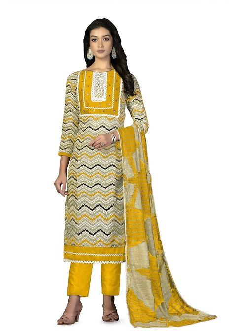 Yellow Printed Pure Cotton Kurta Set
