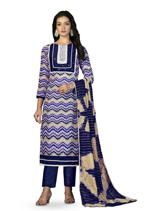 Blue Printed Pure Cotton Kurta Set