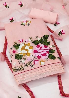 Peach Embroidered Poly Blend Kurta Set