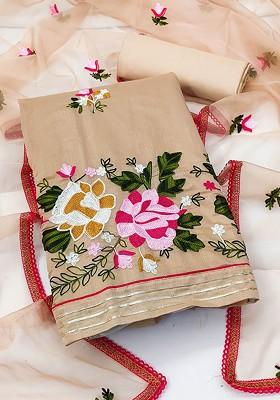 Beige Embroidered Poly Blend Kurta Set