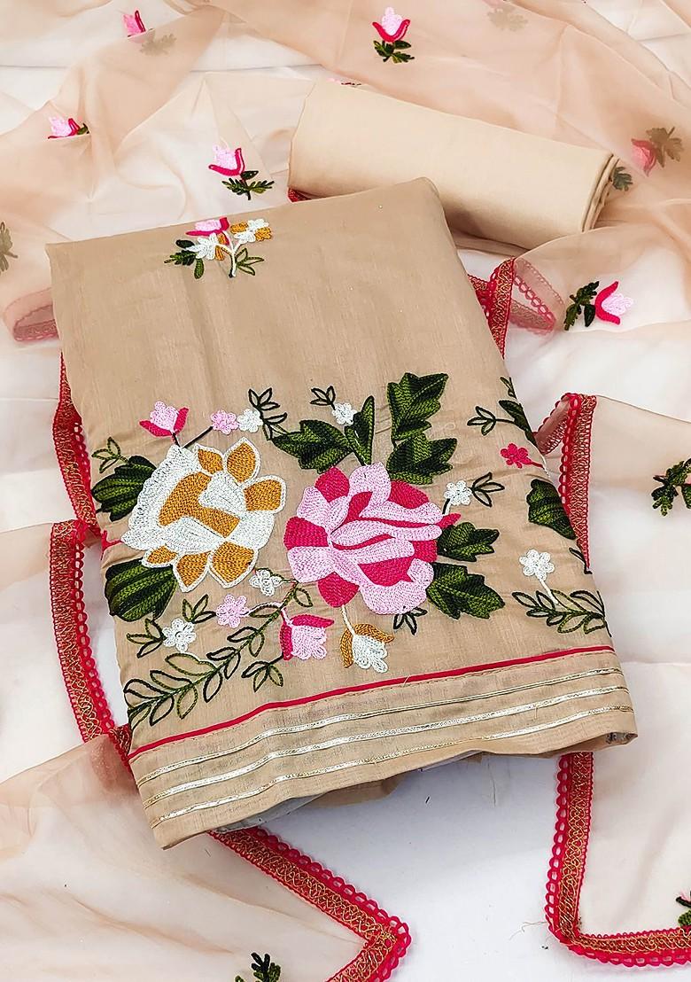 Beige Embroidered Poly Blend Kurta Set - Indya