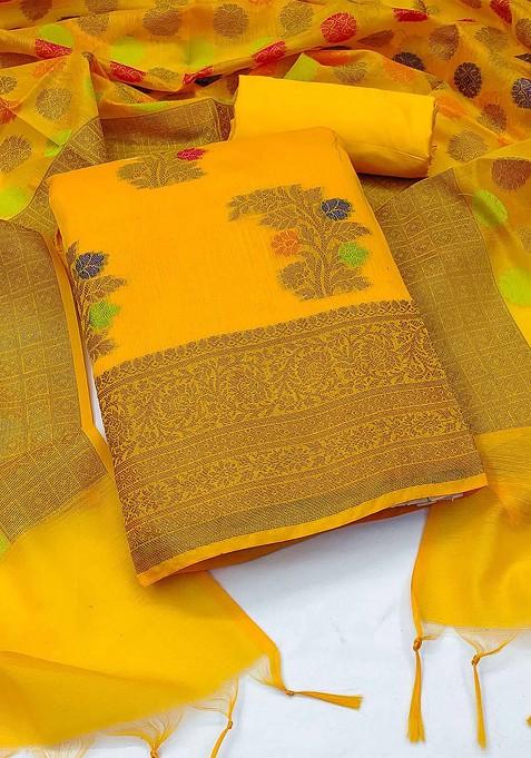 Yellow Woven Poly Blend Kurta Set