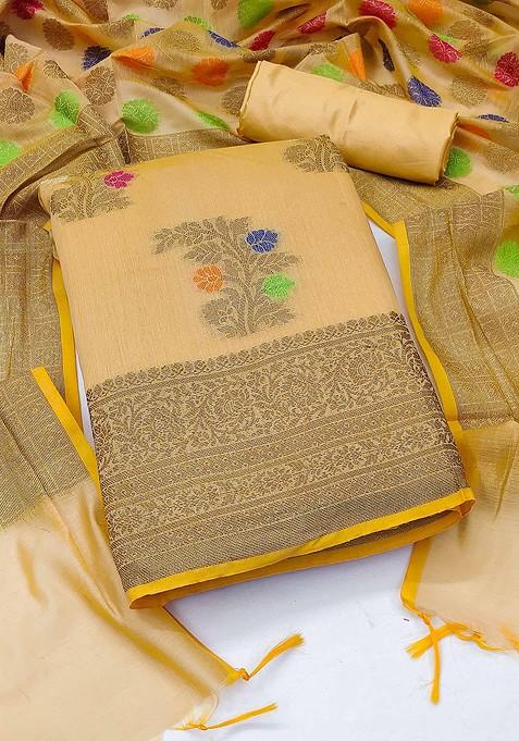 Beige Woven Poly Blend Kurta Set