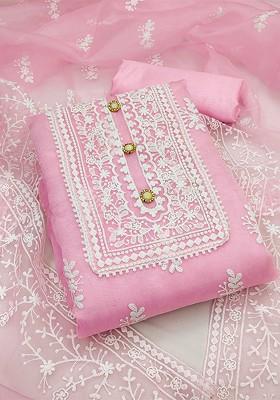 Pink Embroidered Organza Kurta Set
