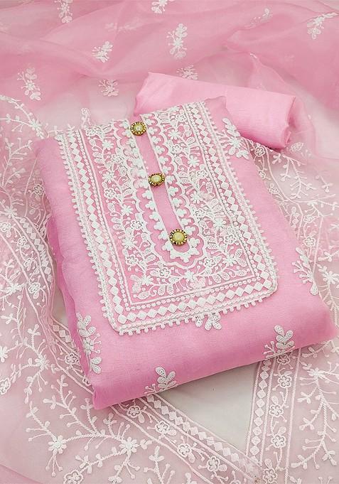 Pink Embroidered Organza Kurta Set